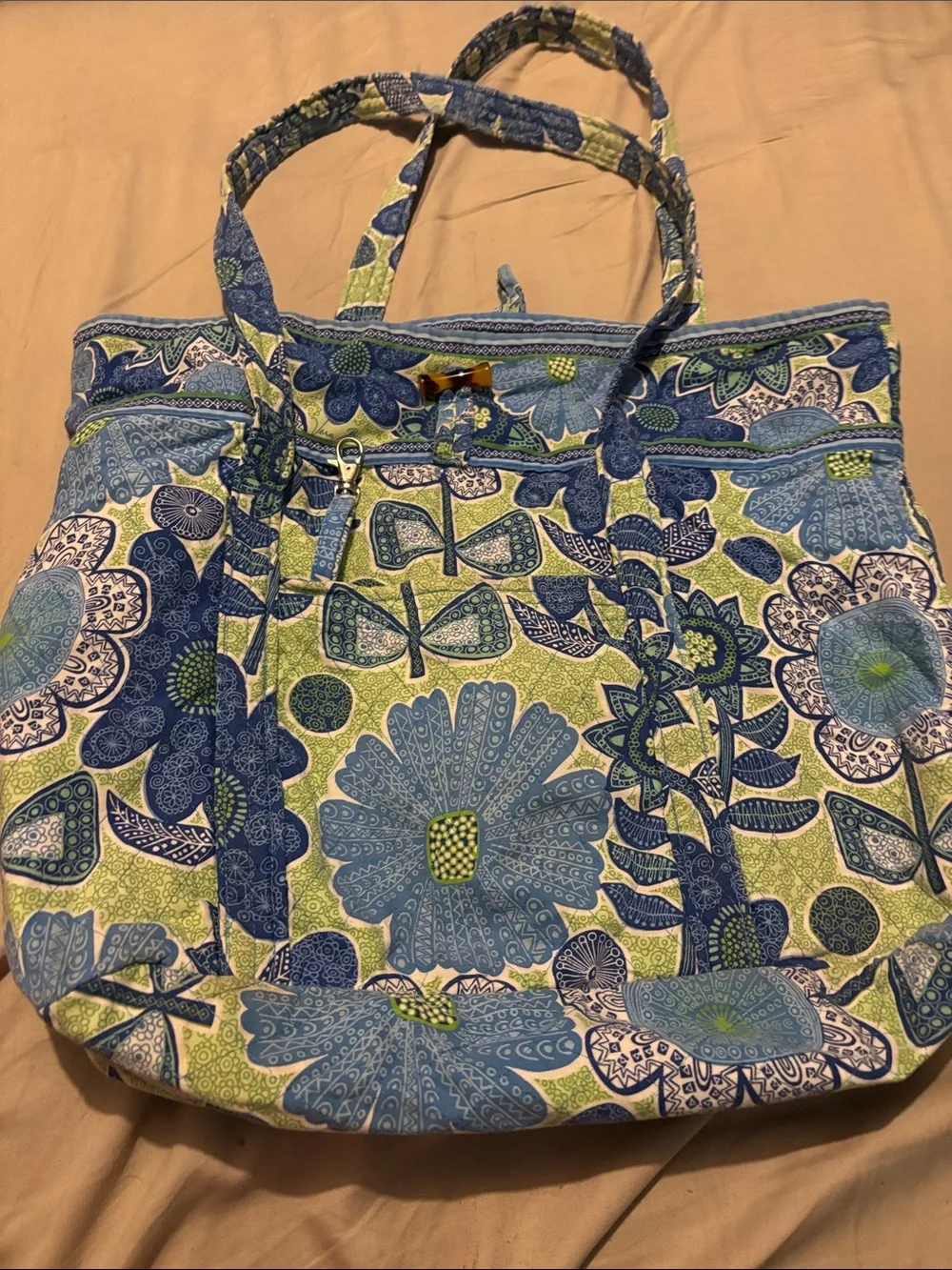 Floral Blue & Green Pattern Tote Bag